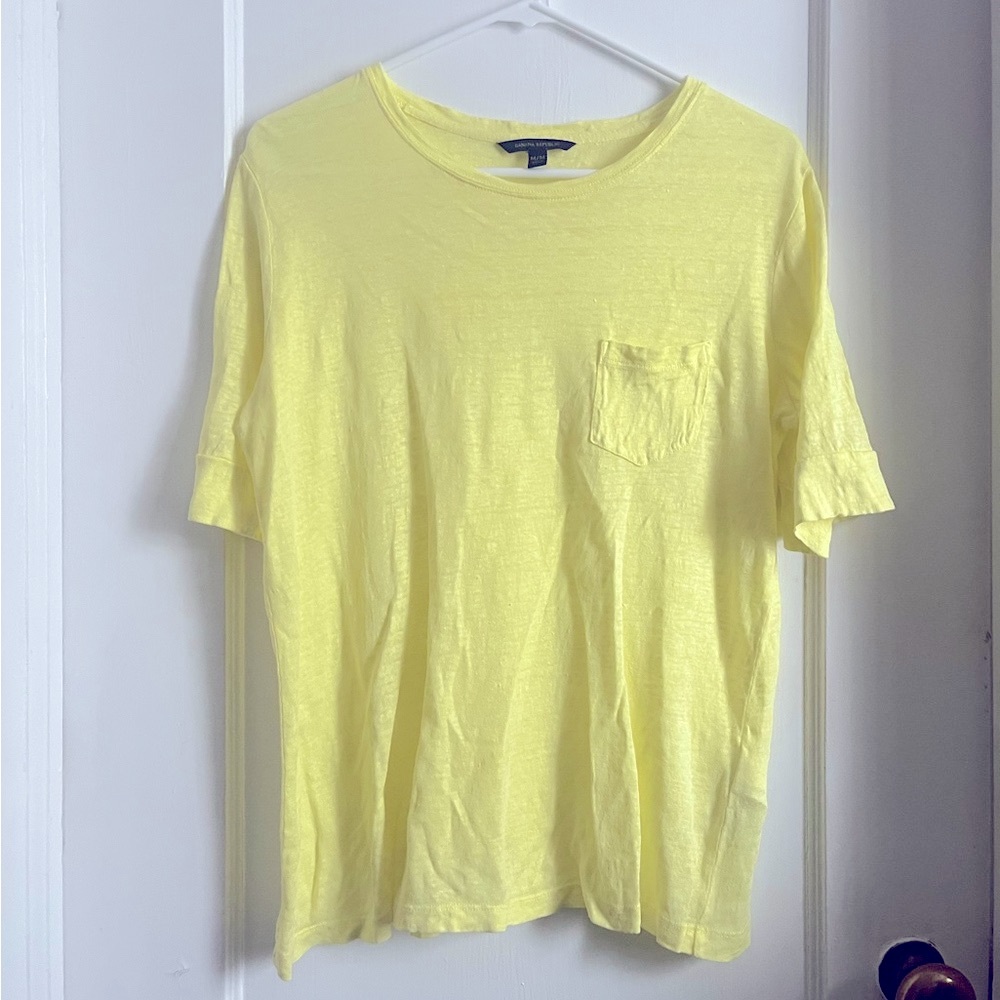 Banana Republic Womens 100% Linen T-Shirt Yellow Beachy Summer Coastal